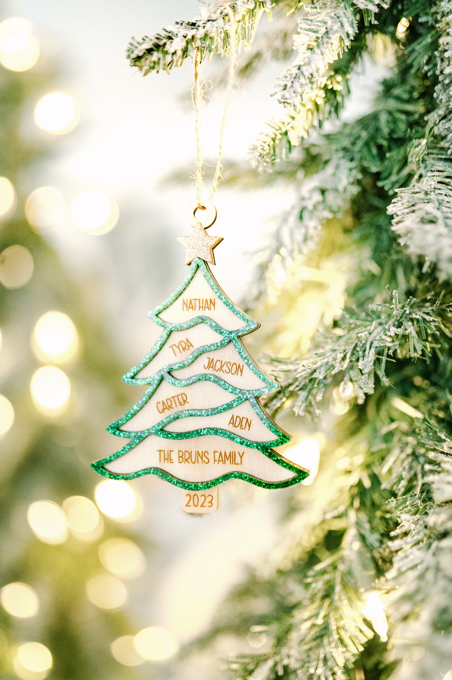 Family Engraved Wood Christmas Tree Ornament