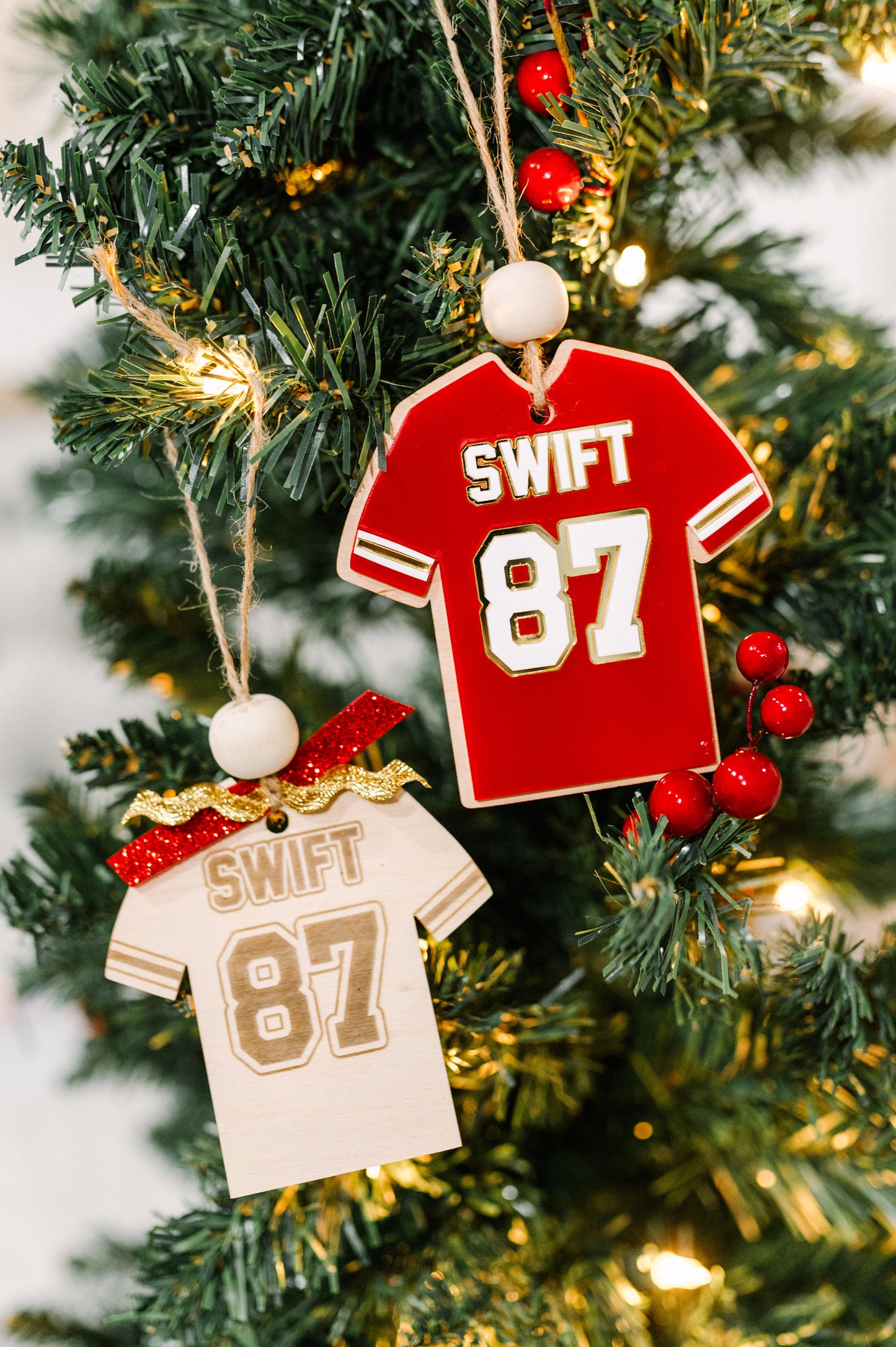 Kelce and Swift Kansas City Jersey Christmas Ornament