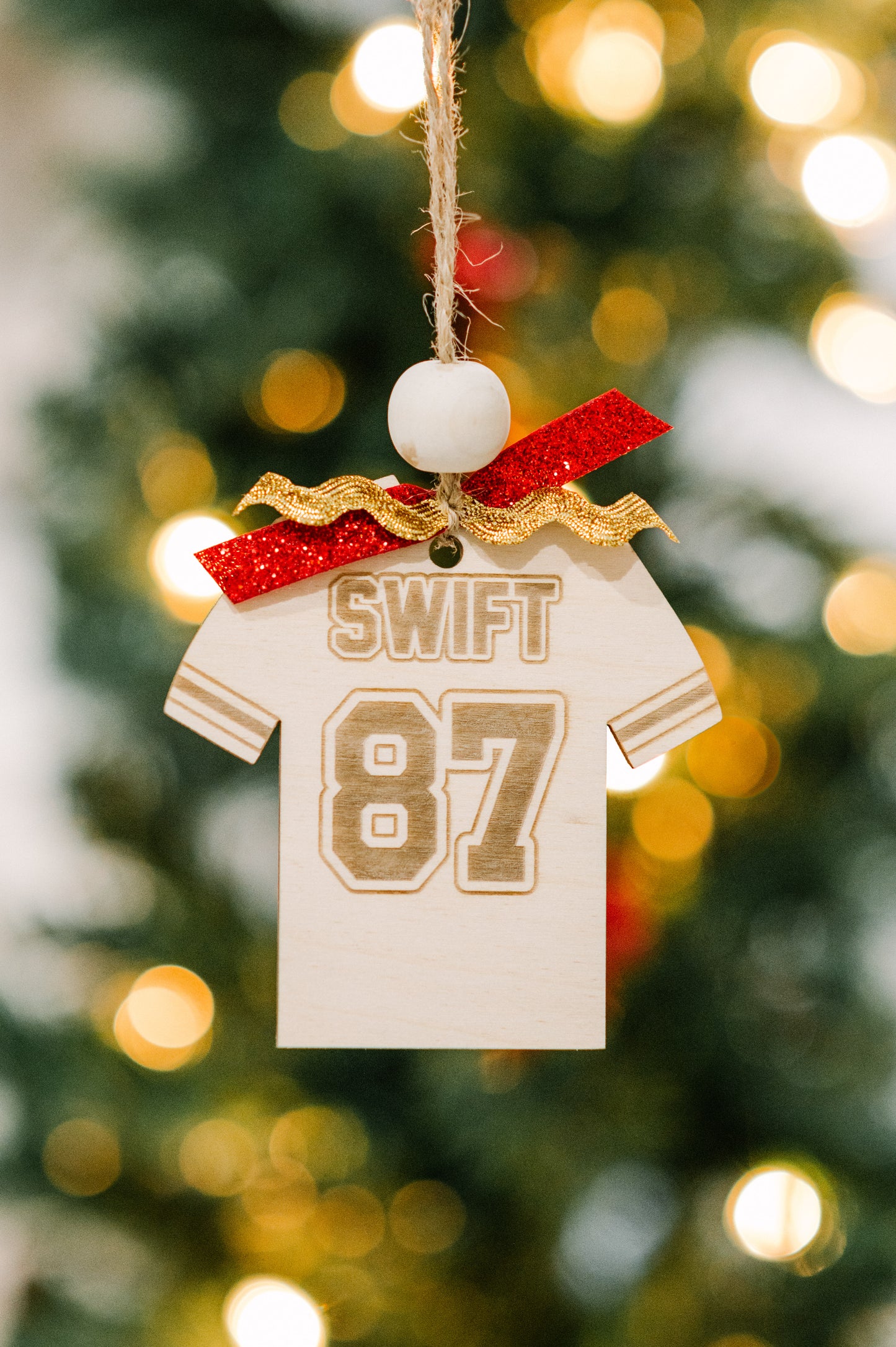 Kelce and Swift Kansas City Jersey Christmas Ornament