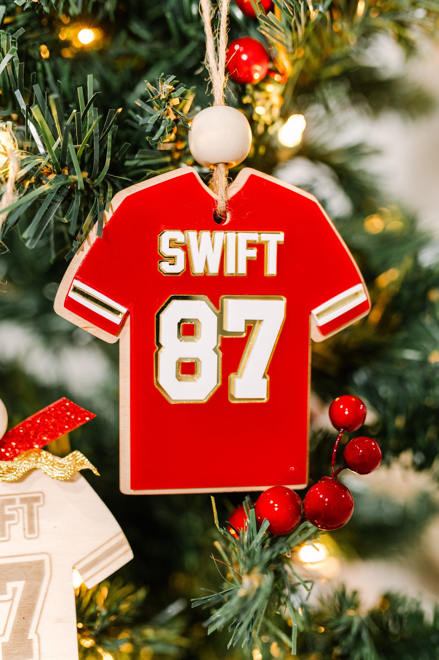 Kelce and Swift Kansas City Jersey Christmas Ornament
