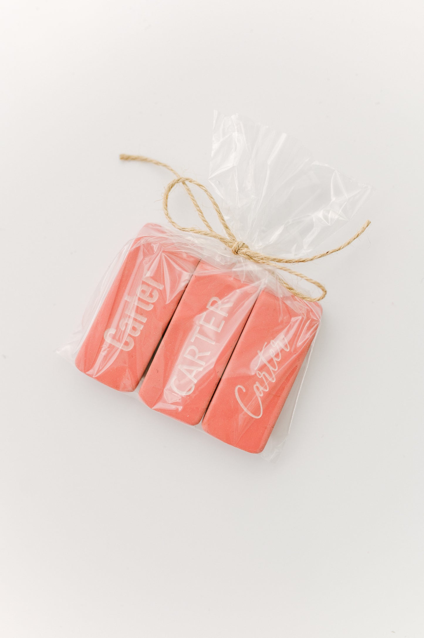 Set of 3 Engraved Pink Erasers